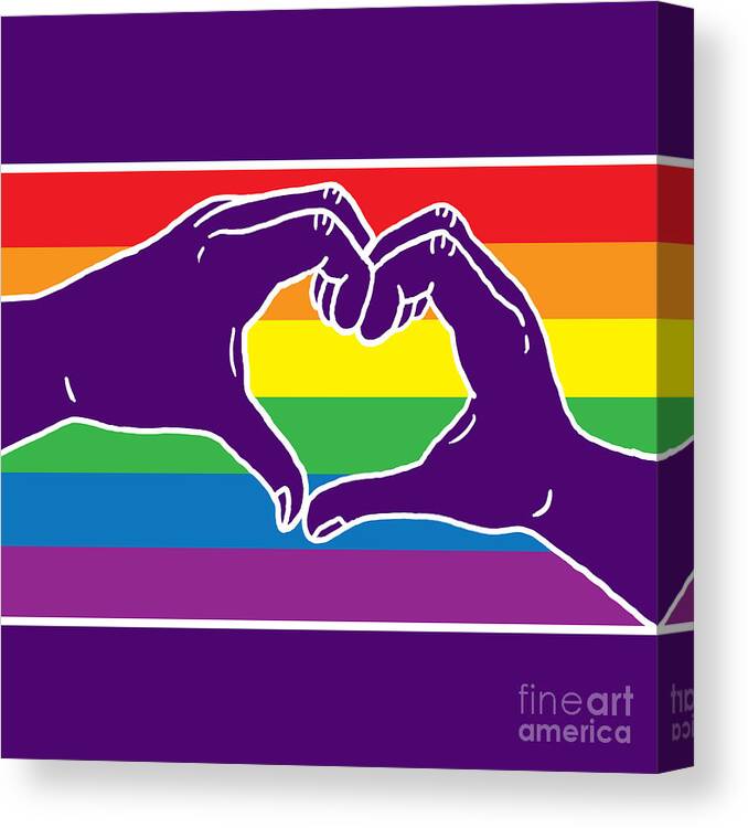 Pride Canvas Print featuring the digital art Rainbow Pride Heart Hands by Laura Ostrowski