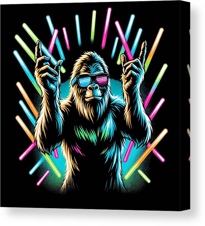Rave Canvas Print featuring the digital art Raver Bigfoot by Flippin Sweet Gear