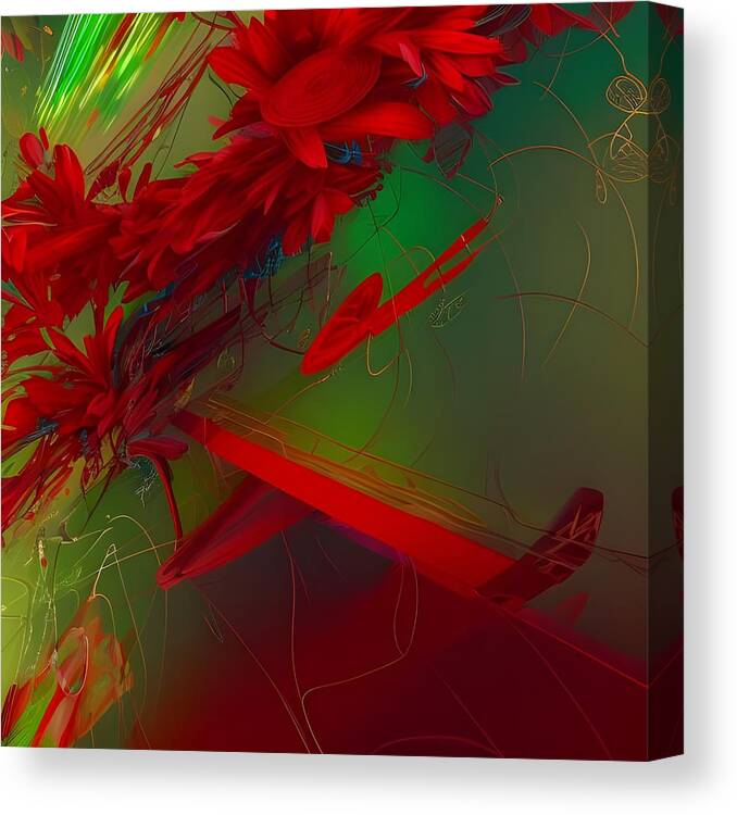 Digital Christmas Red Green Abstract Canvas Print featuring the digital art Red Abstract Flowers by Beverly Read
