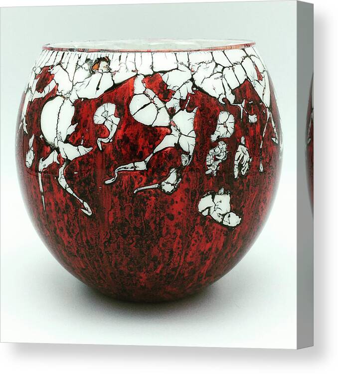 Red Canvas Print featuring the mixed media Red and White Glass Bowl by Christopher Schranck