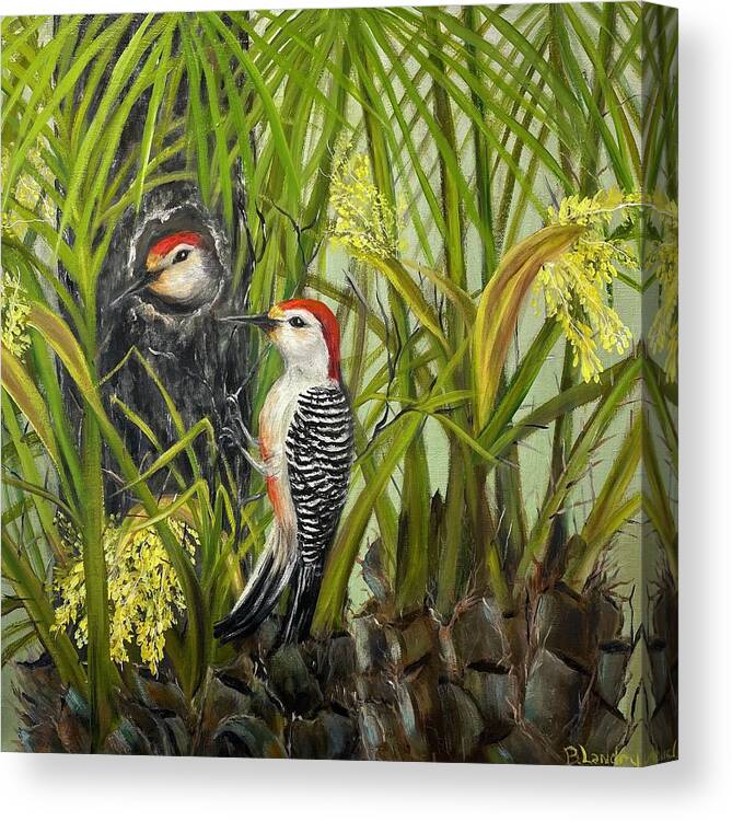 Birds Canvas Print featuring the painting Red Bellied Woodpeckers by Barbara Landry
