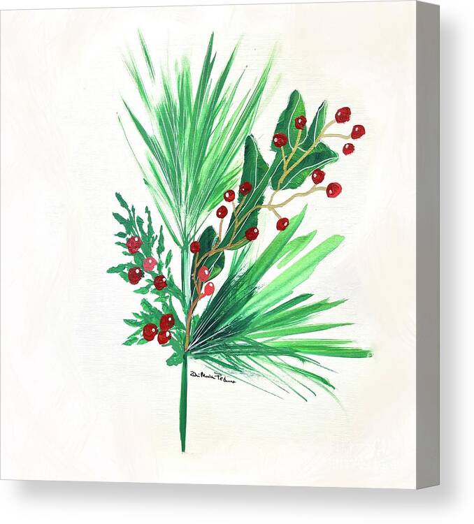 Greenery Canvas Print featuring the painting Red berry greenery by Robin Pedrero