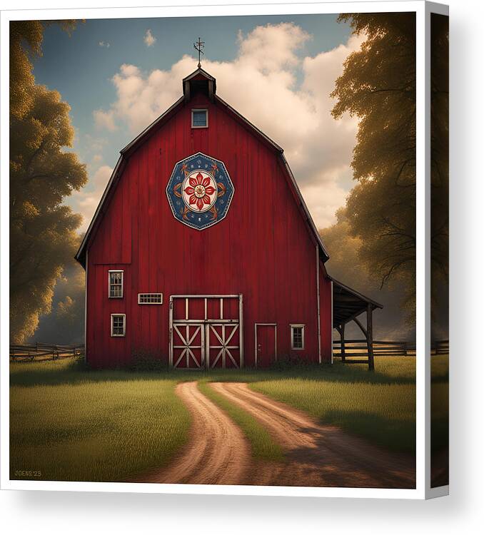 Hex Sign Canvas Print featuring the digital art Red Hex Barn by Greg Joens