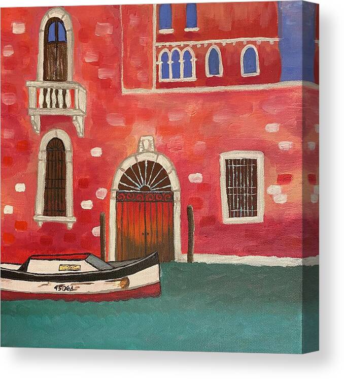 Venice Canvas Print featuring the painting Red House in Venice by Rebekah Zivicki
