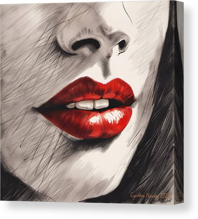 Newby Canvas Print featuring the digital art Red Lips by Cindy's Creative Corner
