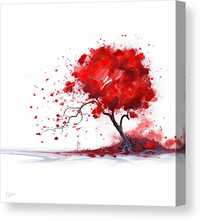 Red Vibrant Tree Art Canvas Print featuring the painting Red Magnificence - Dark Red Art by Lourry Legarde
