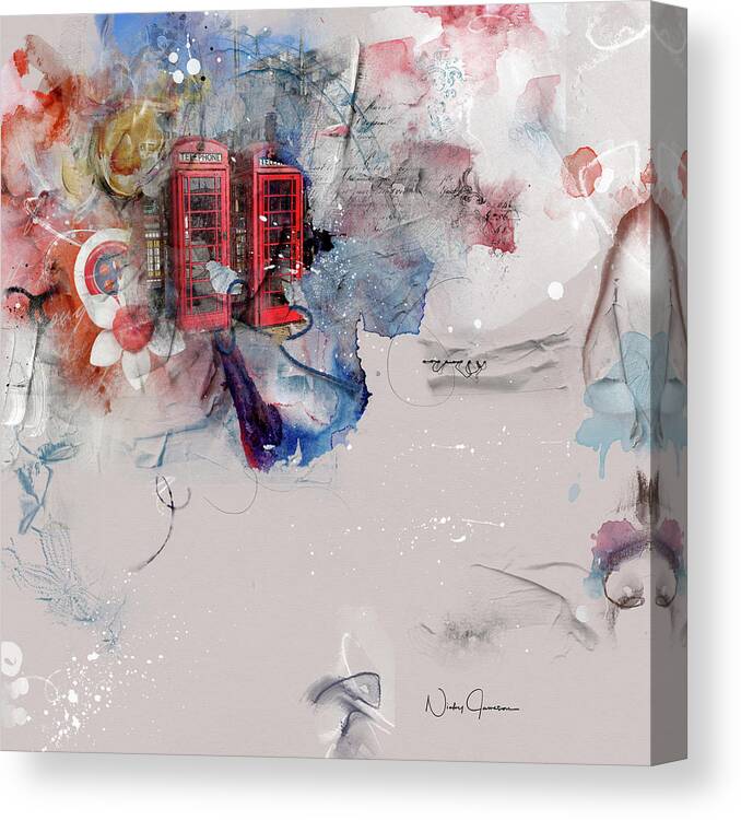 London Canvas Print featuring the mixed media Red Phones at Charing Cross by Nicky Jameson