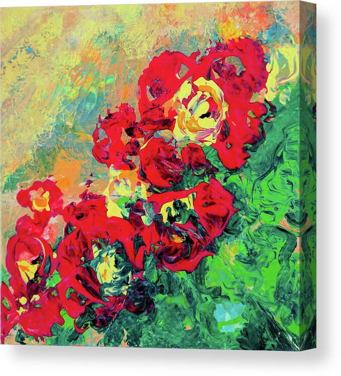 Abstract Rose Painting Fluid Canvas Print featuring the painting Red Rose Pedals Abstract by Haleh Mahbod
