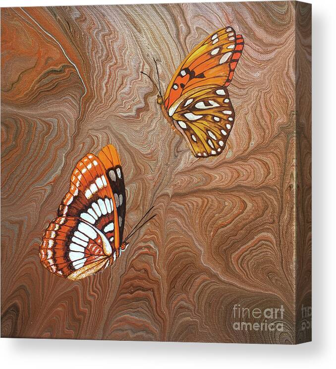 California Butterflies Canvas Print featuring the painting Red Sandstone and CA Butterflies by Lucy Arnold