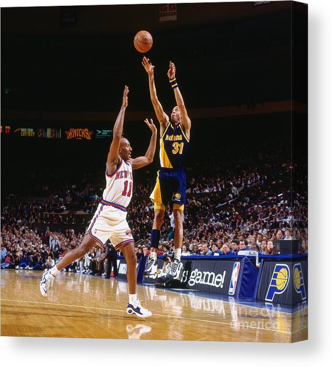 Nba Pro Basketball Canvas Print featuring the photograph Reggie Miller by Nathaniel S. Butler