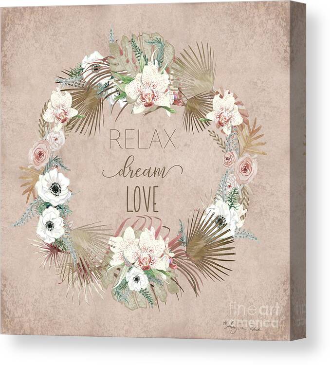 White Orchids Canvas Print featuring the painting Relax Dream Love Blush Pink Tropical Floral Wreath by Audrey Jeanne Roberts
