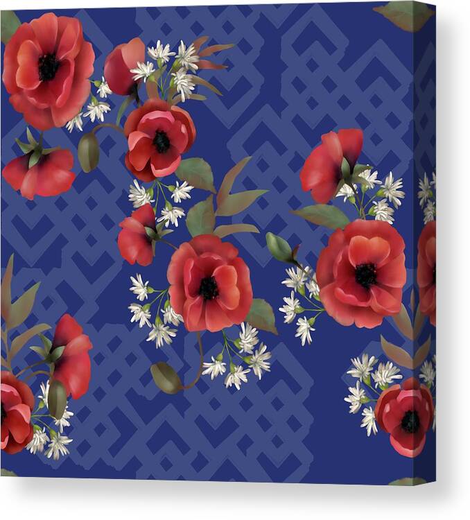 Poppies Canvas Print featuring the digital art Remembrance Blue Floral by Sand And Chi