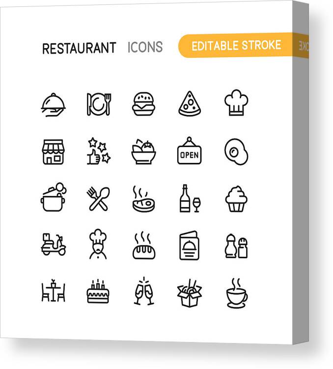 Breakfast Canvas Print featuring the drawing Restaurant Outline Icons Editable Stroke by Bounward