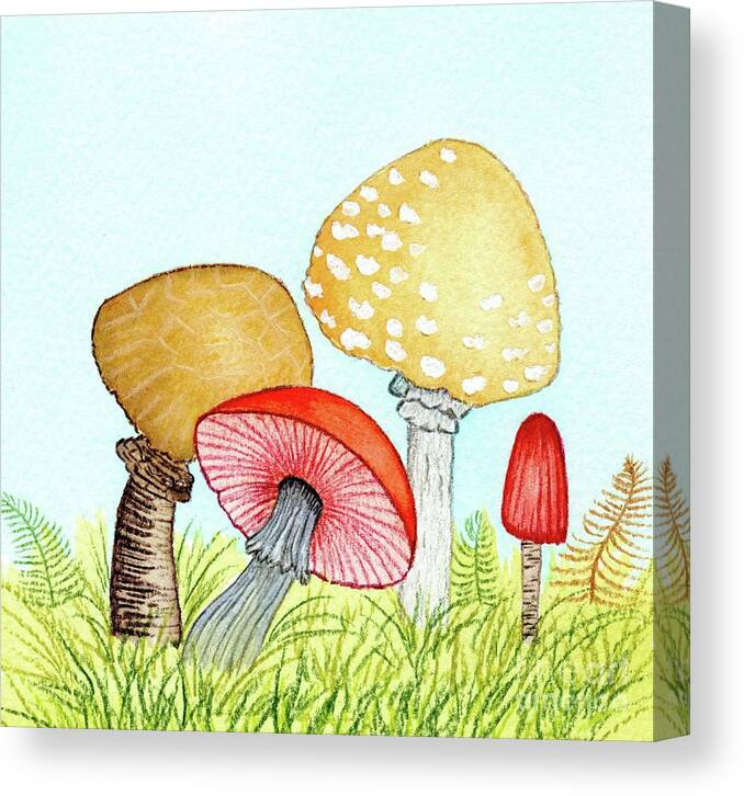 Retro Mushrooms Canvas Print featuring the painting Retro Mushrooms 1 by Donna Mibus