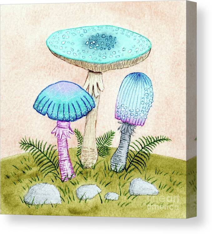 Retro Mushrooms Canvas Print featuring the painting Retro Mushrooms 2 by Donna Mibus
