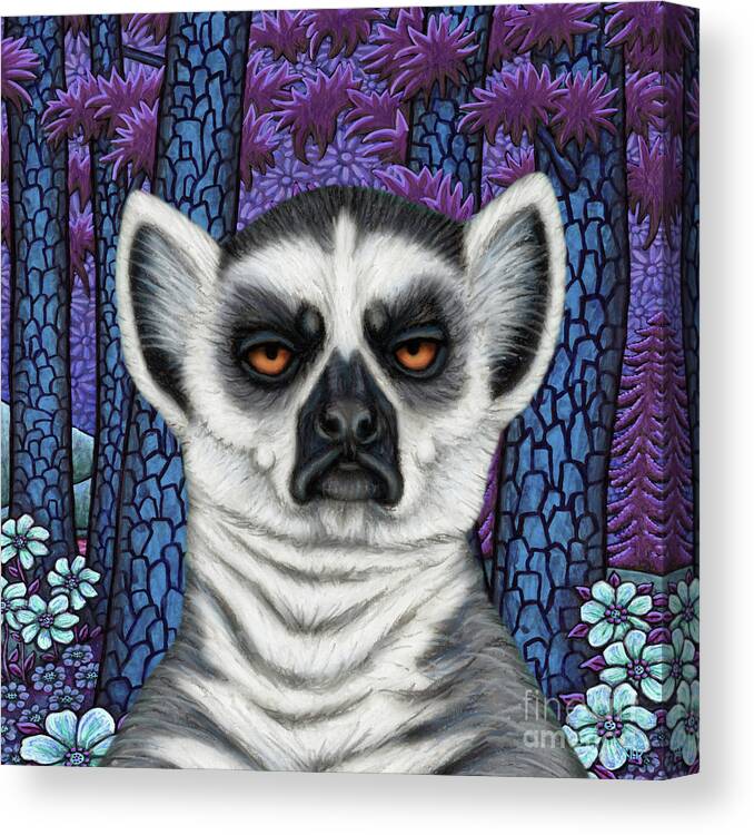 Lemur Canvas Print featuring the painting Ring Tailed Lemur Forest by Amy E Fraser
