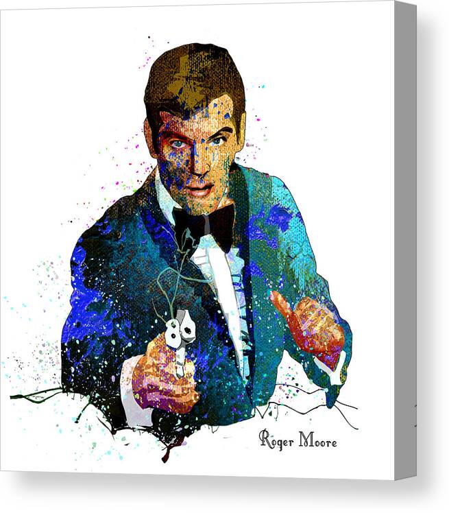 Acrylics Canvas Print featuring the painting Roger Moore by Miki De Goodaboom