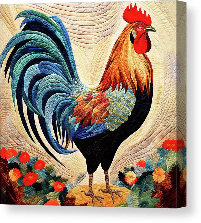 Rooster Canvas Print featuring the digital art Rooster - King of the Barnyard by Peggy Collins