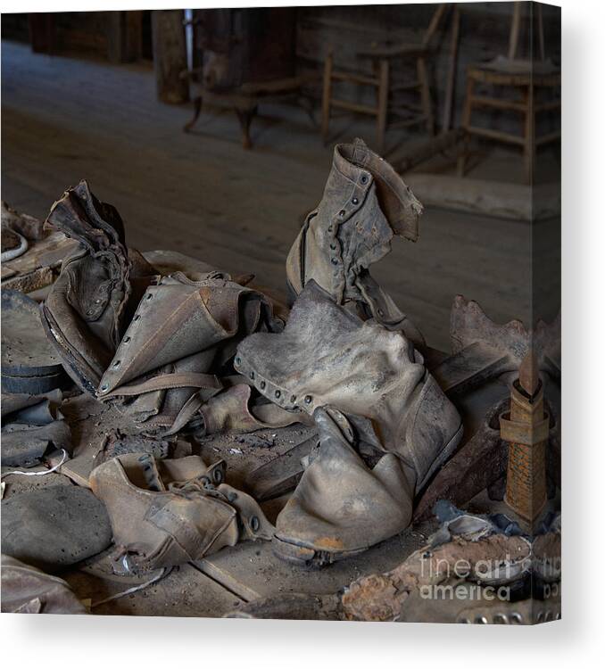 Boots Canvas Print featuring the photograph Rubble of Vintage Boots by Kae Cheatham