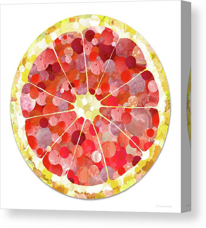 Ruby Red Grapefruit Canvas Print featuring the painting Ruby Red Grapefruit Half Fruit Art by Sharon Cummings