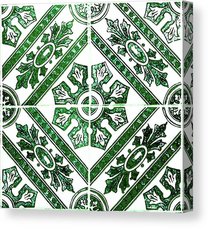 Green Tiles Canvas Print featuring the digital art Rustic Green Tiles Mosaic Design Decorative Art by Irina Sztukowski
