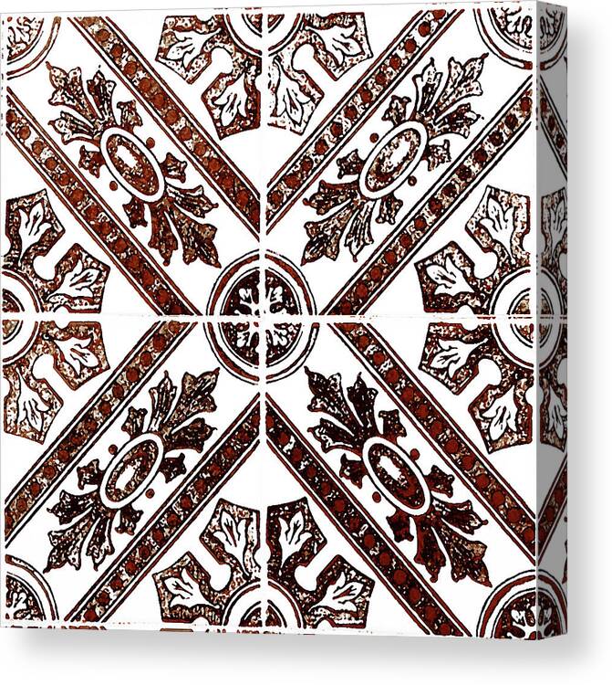 Iron Red Canvas Print featuring the painting Rustic Iron Red Tiles Mosaic Design Decorative Art I by Irina Sztukowski