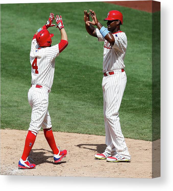 People Canvas Print featuring the photograph Ryan Howard and Andres Blanco by Brian Garfinkel