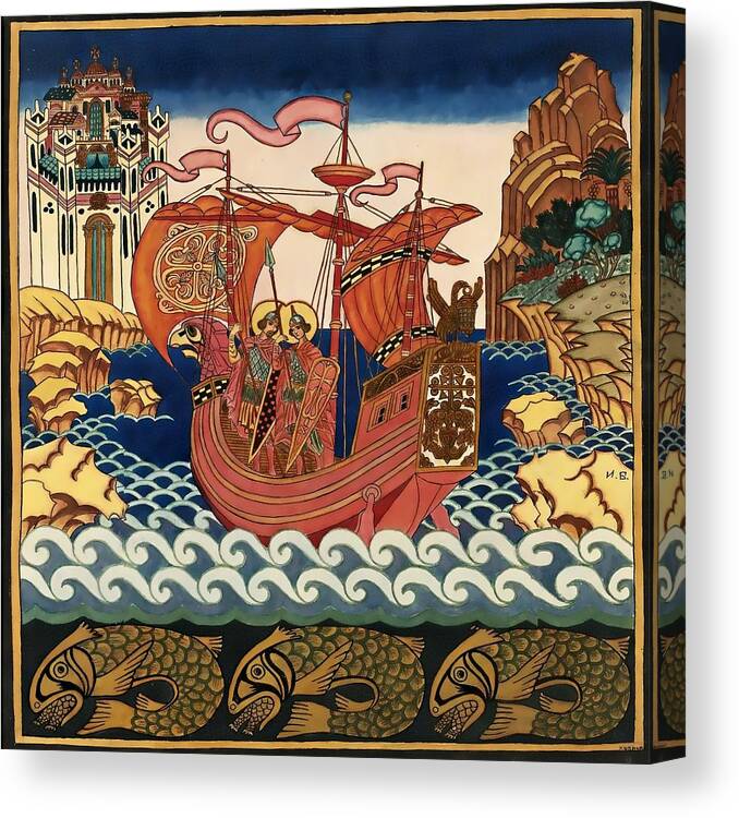 “ivan Bilibin” Canvas Print featuring the digital art Saints on the Ship by Ivan Bilibin