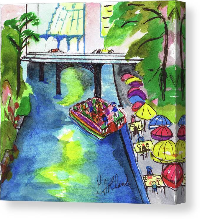 Boat Canvas Print featuring the painting San Antonio Riverwalk by Genevieve Holland
