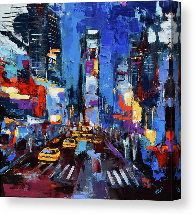 Times Square Canvas Print featuring the painting Saturday Night in Times Square by Elise Palmigiani