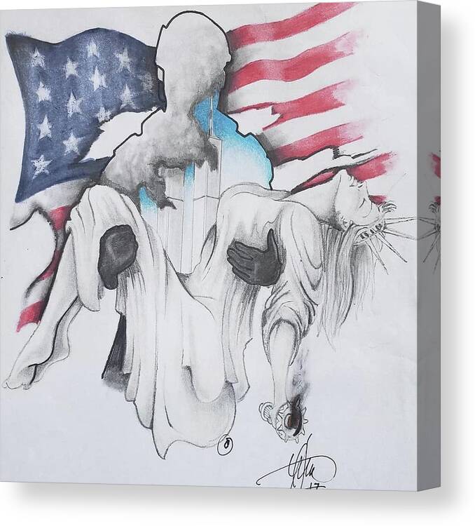 Saving Liberty Canvas Print featuring the drawing Saving Liberty 9/11/01 by Howard King