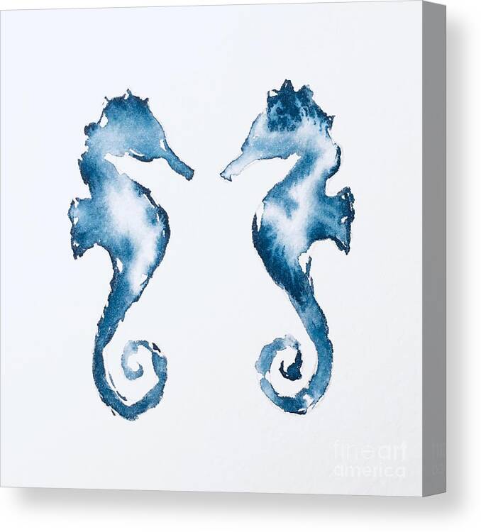 Seahorse Canvas Print featuring the painting Seahorses in Love by Liana Yarckin