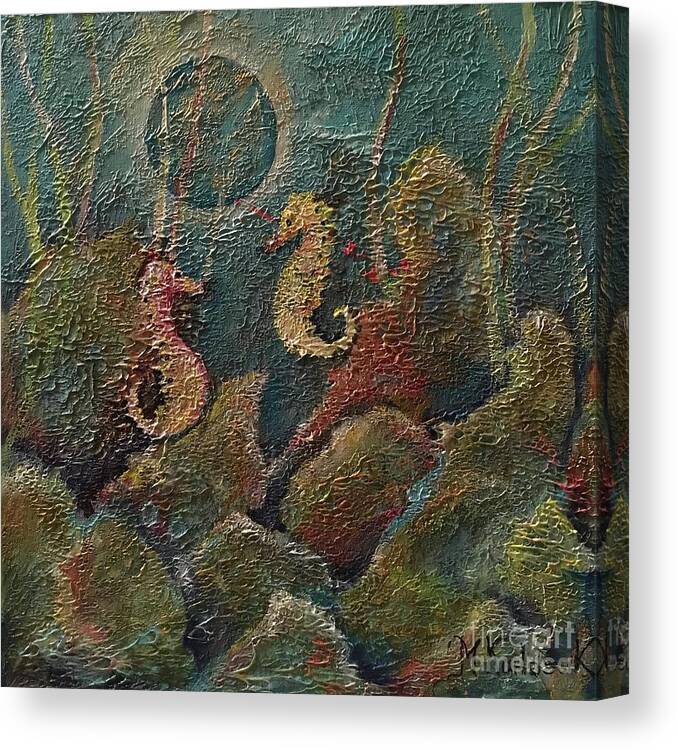 Seahorse Canvas Print featuring the painting Seahorses by Maria Karlosak