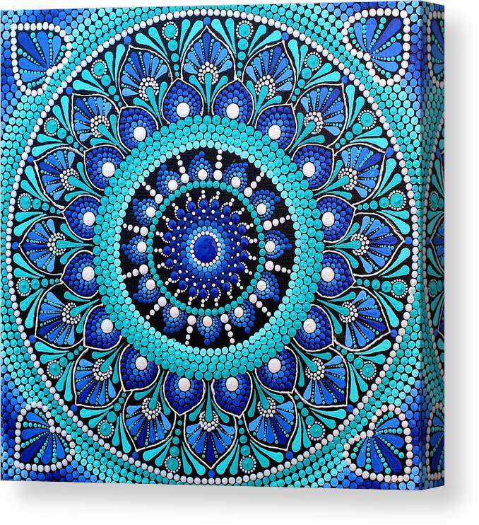 Dot Mandala Canvas Print featuring the painting Shades of Blue by Archana Gautam
