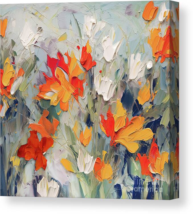 Abstract Flowers Canvas Print featuring the painting Shock of the Flowers II by Mindy Sommers