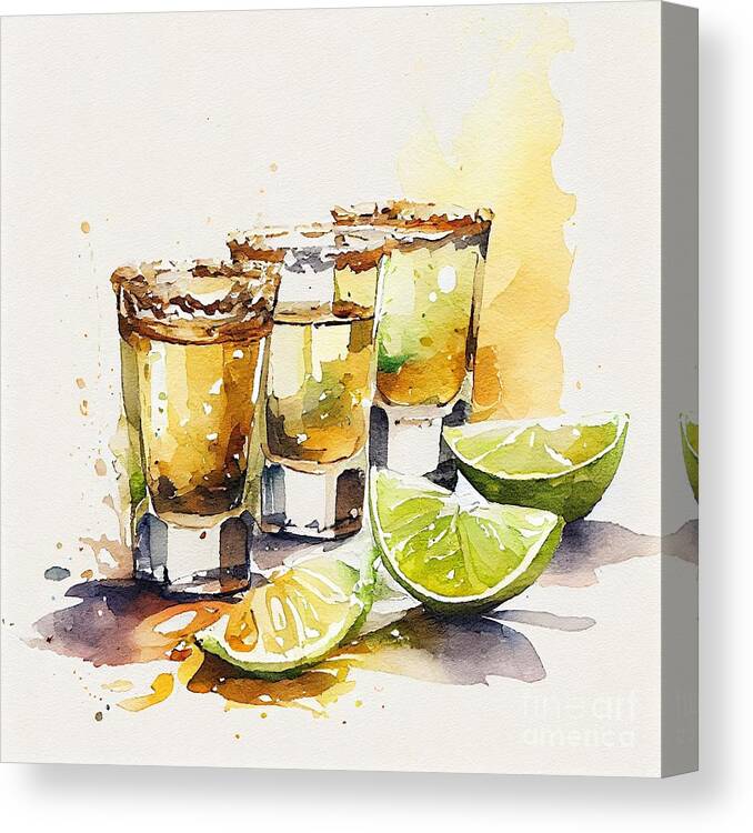 Tequila Canvas Print featuring the digital art Shots Shots Shots by Joshua Barrios