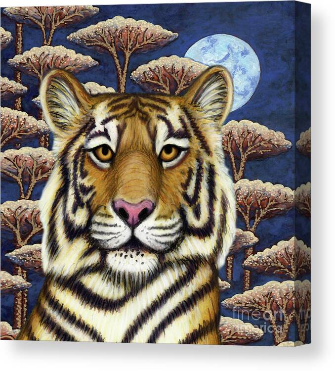 Tiger Canvas Print featuring the painting Siberian Tiger Moon by Amy E Fraser