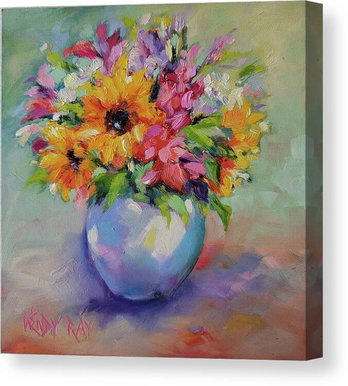 Sunflower Canvas Print featuring the painting Small Bouquet by Wendy Ray