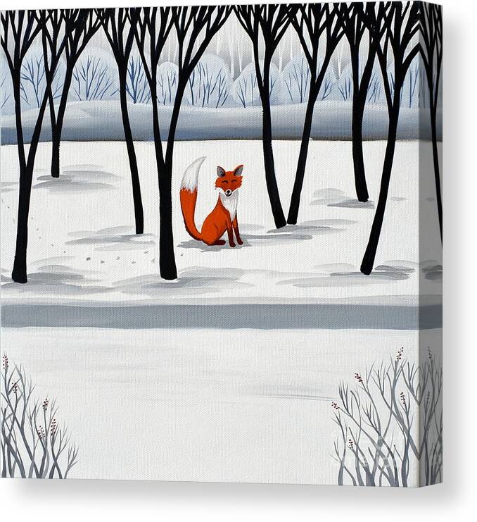 Fox Canvas Print featuring the painting Smiling Fox  woodland animal cute by Debbie Criswell