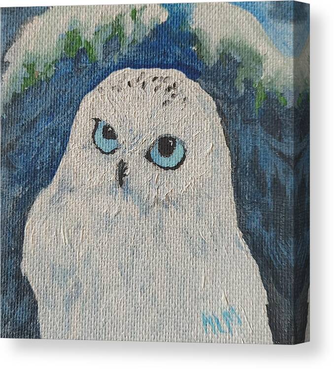 Owl Canvas Print featuring the painting Snowy Owl with Blue Eyes by ML McCormick