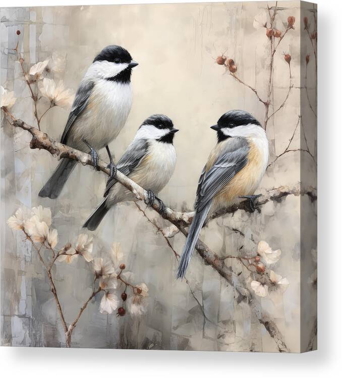 Chickadee Canvas Print featuring the painting Solace in Simplicity by Lourry Legarde