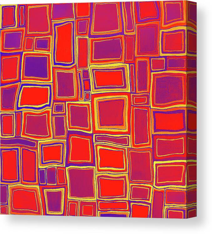 Red Canvas Print featuring the digital art SOME LIKE IT HOT Abstract Squares in Red by Lynnie Lang