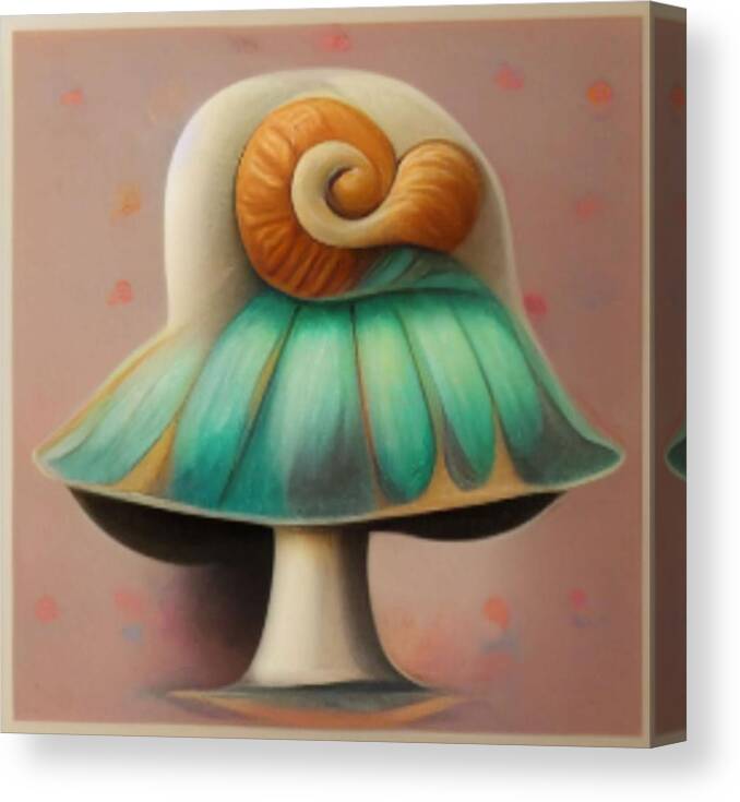 Digital Canvas Print featuring the digital art Spiral Shroom by Vicki Noble