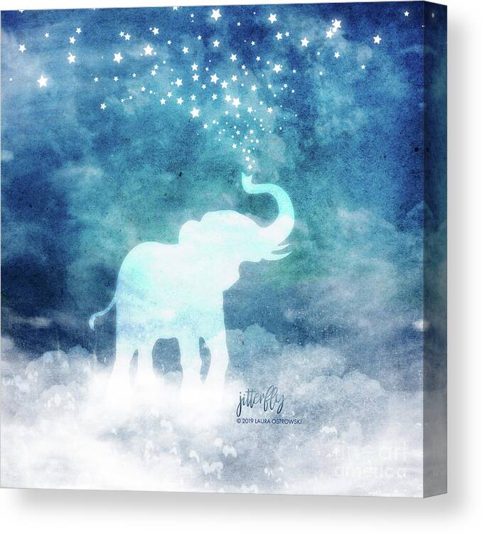 Whimsical Canvas Print featuring the digital art Spirit Elephant Spouting Stars by Laura Ostrowski