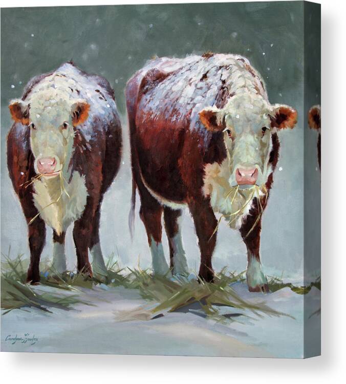 Ranch Animals Canvas Print featuring the painting Spring Snow by Carolyne Hawley