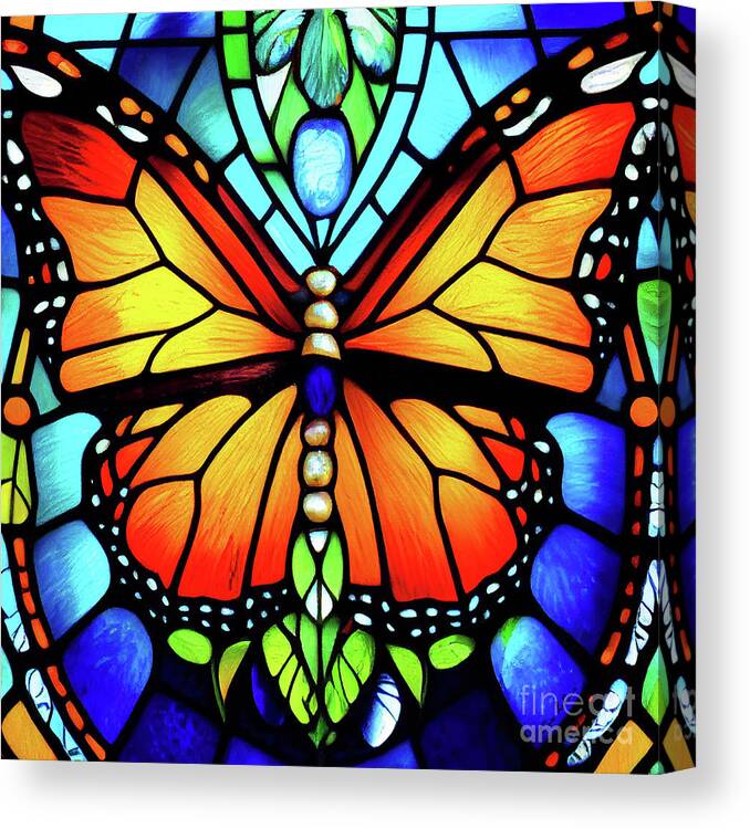 Stained Glass Monarch Canvas Print featuring the glass art Stained Glass Monarch by Tina LeCour