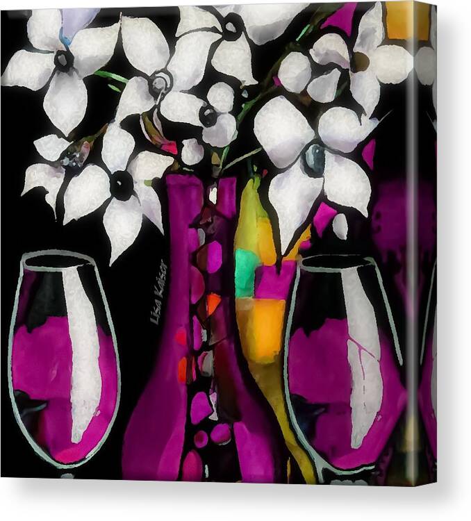 Stained Canvas Print featuring the painting Stained Glass Vase With Wine by Lisa Kaiser