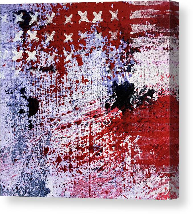 Red Canvas Print featuring the painting STAR SPANGLED III Red White Blue Abstract Painting by Lynnie Lang
