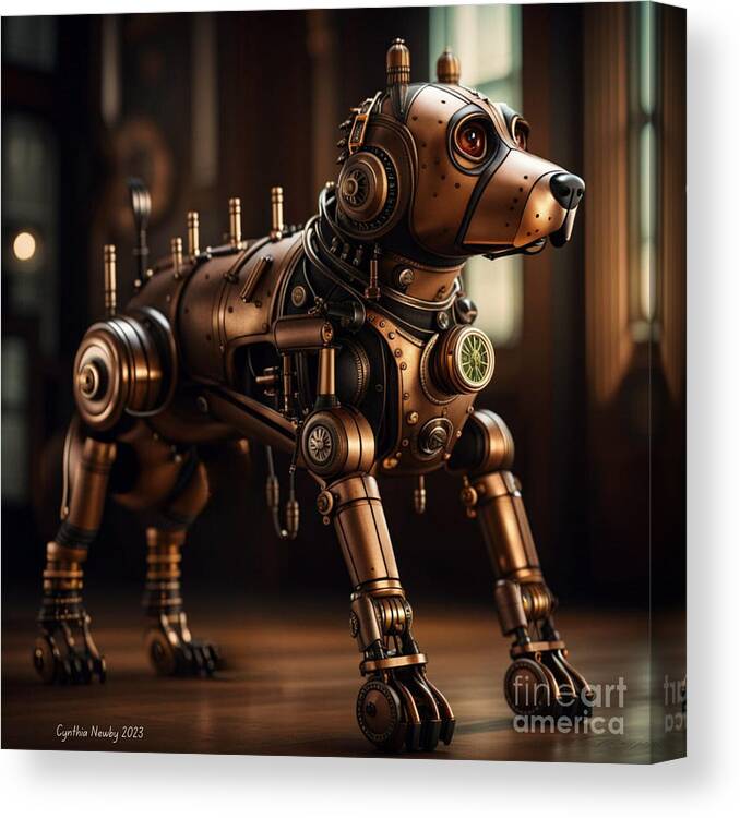 Ai Canvas Print featuring the digital art Steampunk Dog by Cindy's Creative Corner