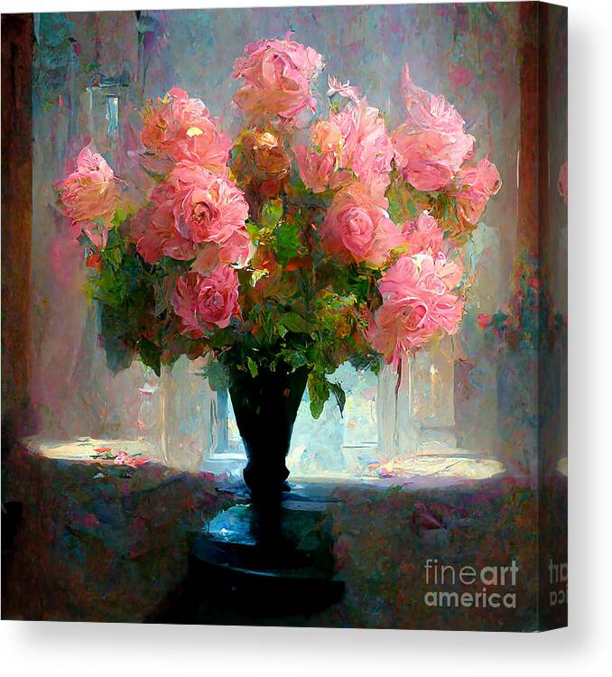 Flower Canvas Print featuring the digital art Still Life Pink Flowers 0917b by Howard Roberts